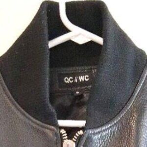 Men QC//WC Black Leather Jacket, small